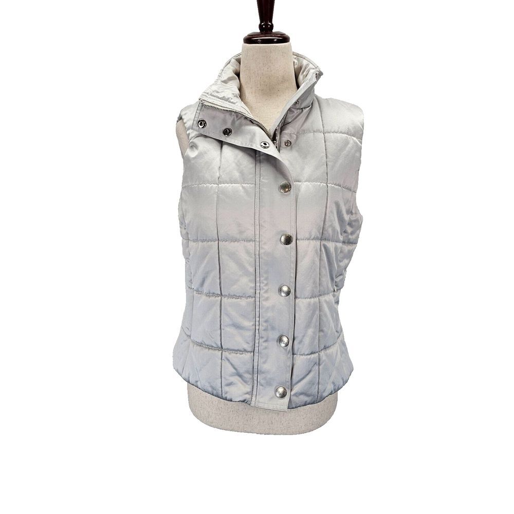 Lauren Ralph Lauren Quilted Vest Womens Sz Medium Gray Full Zip Button Mock Neck